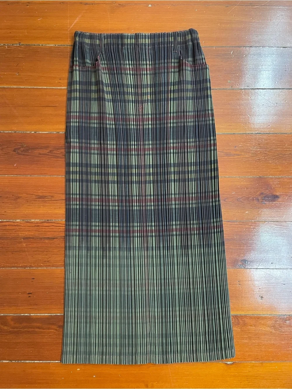 Issey Miyake Pleated Plaid Maxi Skirt Contrast Stitching Japan Sz L 🧡🎀